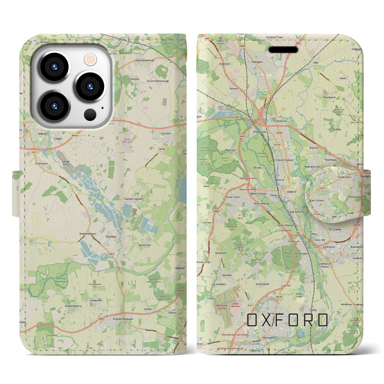 【オックスフォード(イギリス)】地図柄iPhoneケース(手帳タイプ)ナチュラル・iPhone 13 Pro 用