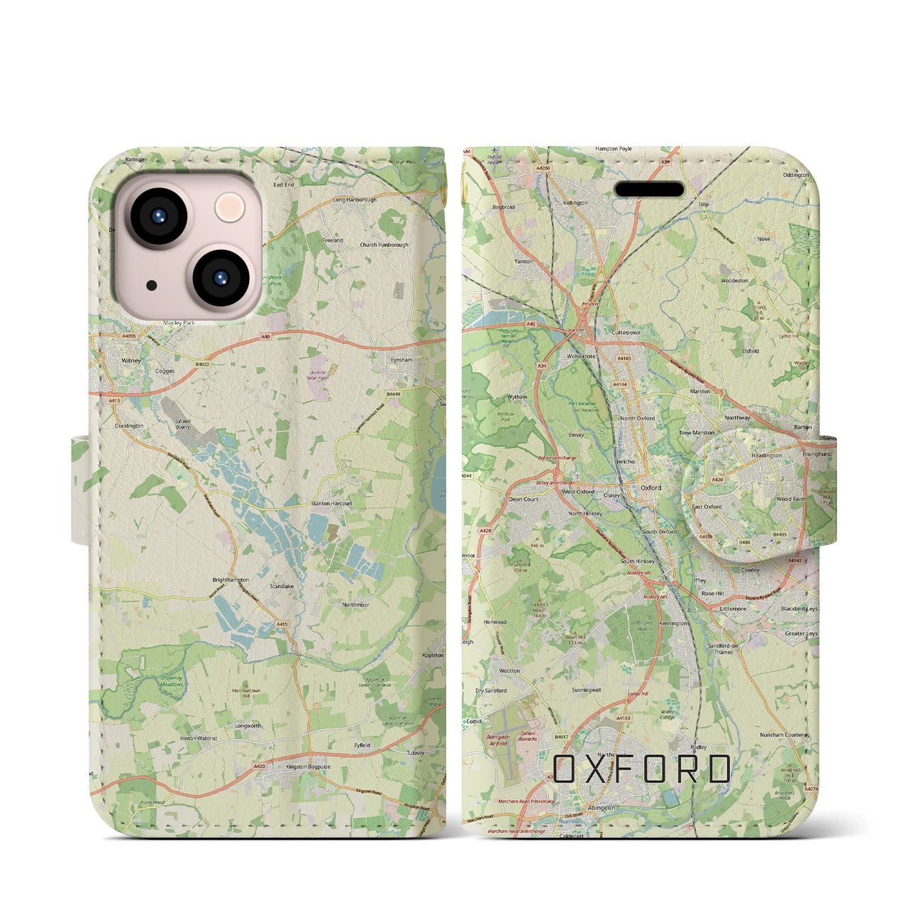 【オックスフォード(イギリス)】地図柄iPhoneケース(手帳タイプ)ナチュラル・iPhone 13 mini 用