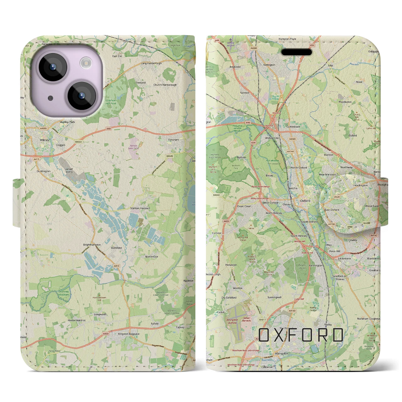 【オックスフォード(イギリス)】地図柄iPhoneケース(手帳タイプ)ナチュラル・iPhone 14 用