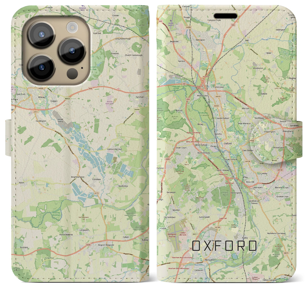 【オックスフォード(イギリス)】地図柄iPhoneケース(手帳タイプ)ナチュラル・iPhone 14 Pro Max 用