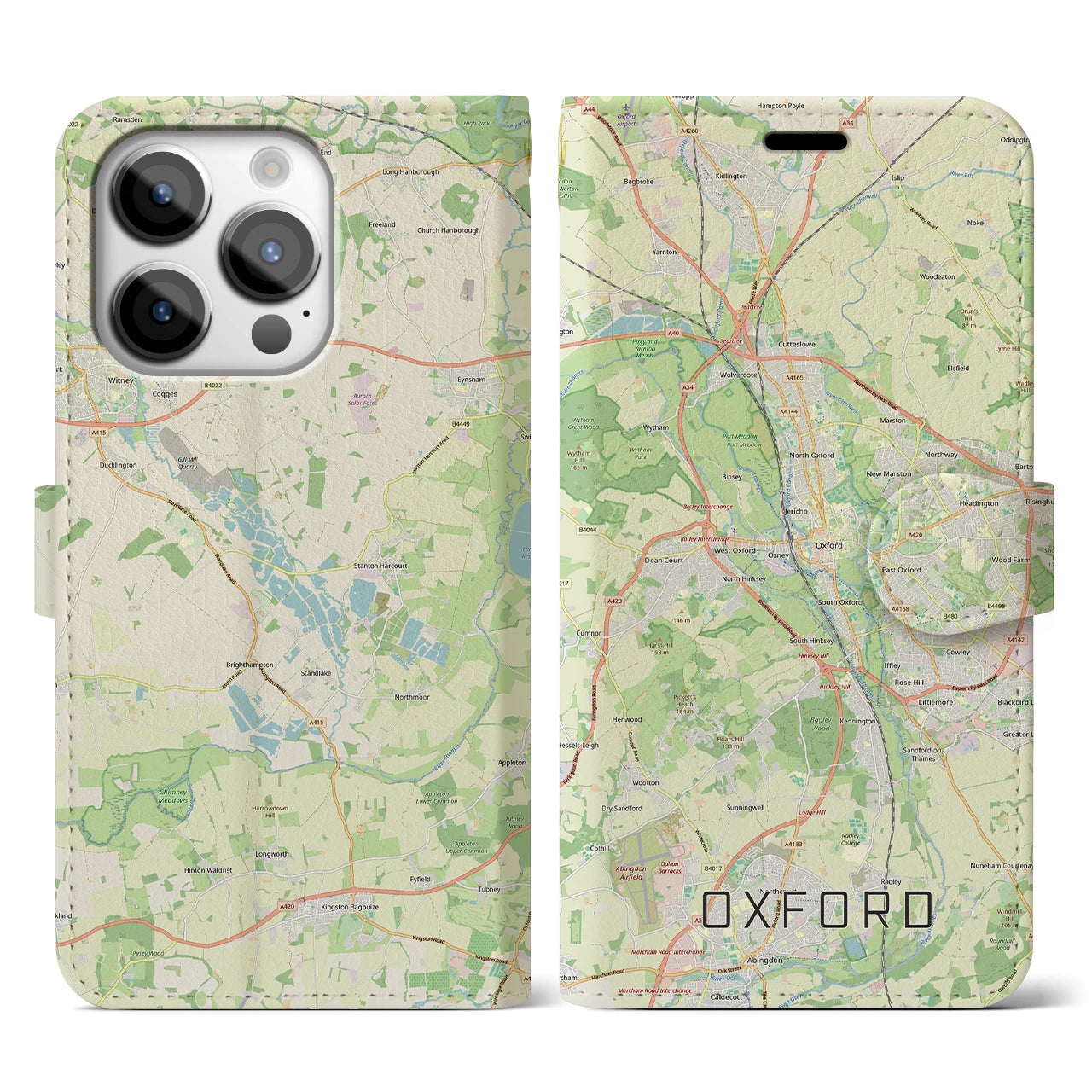 【オックスフォード(イギリス)】地図柄iPhoneケース(手帳タイプ)ナチュラル・iPhone 14 Pro 用