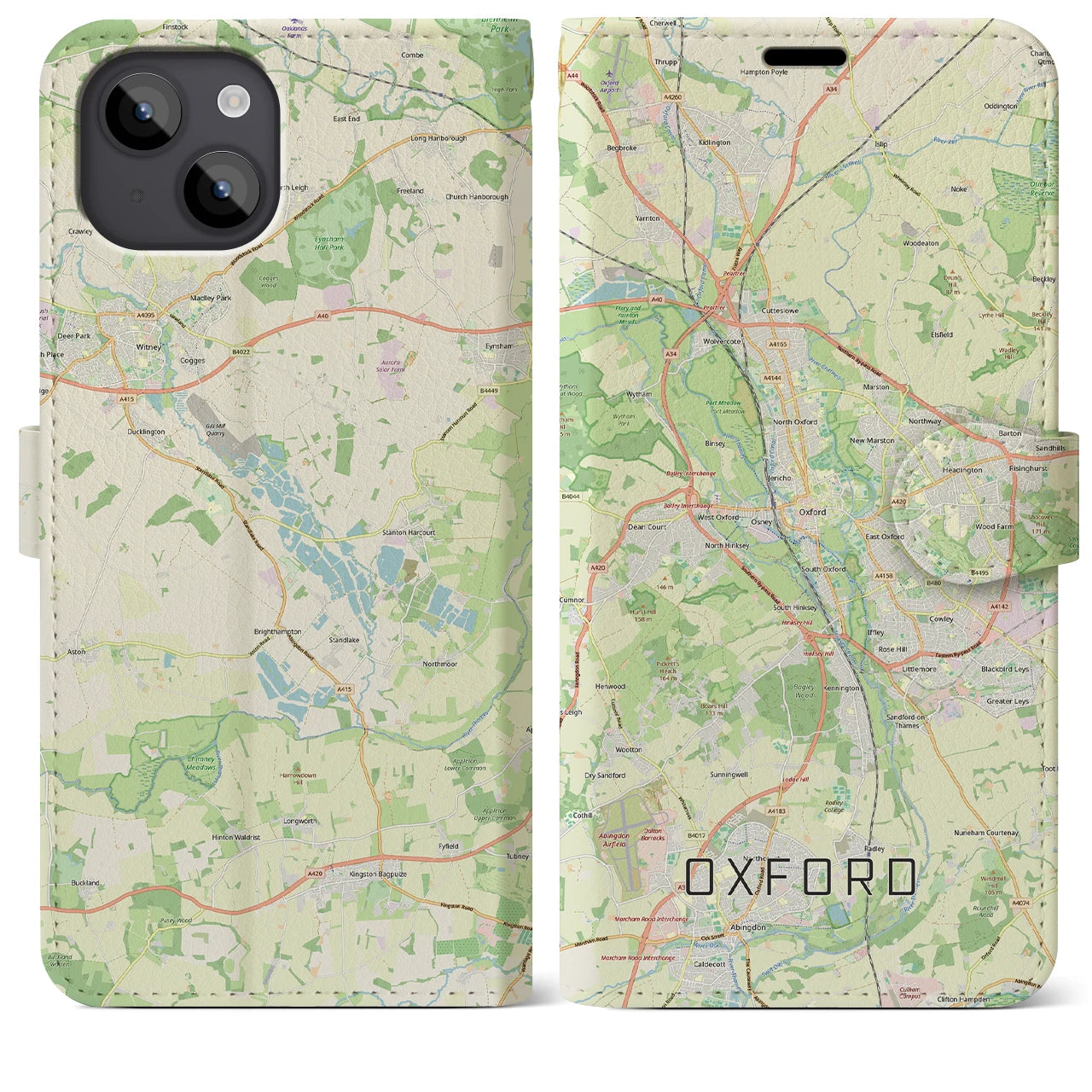 【オックスフォード(イギリス)】地図柄iPhoneケース(手帳タイプ)ナチュラル・iPhone 14 Plus 用