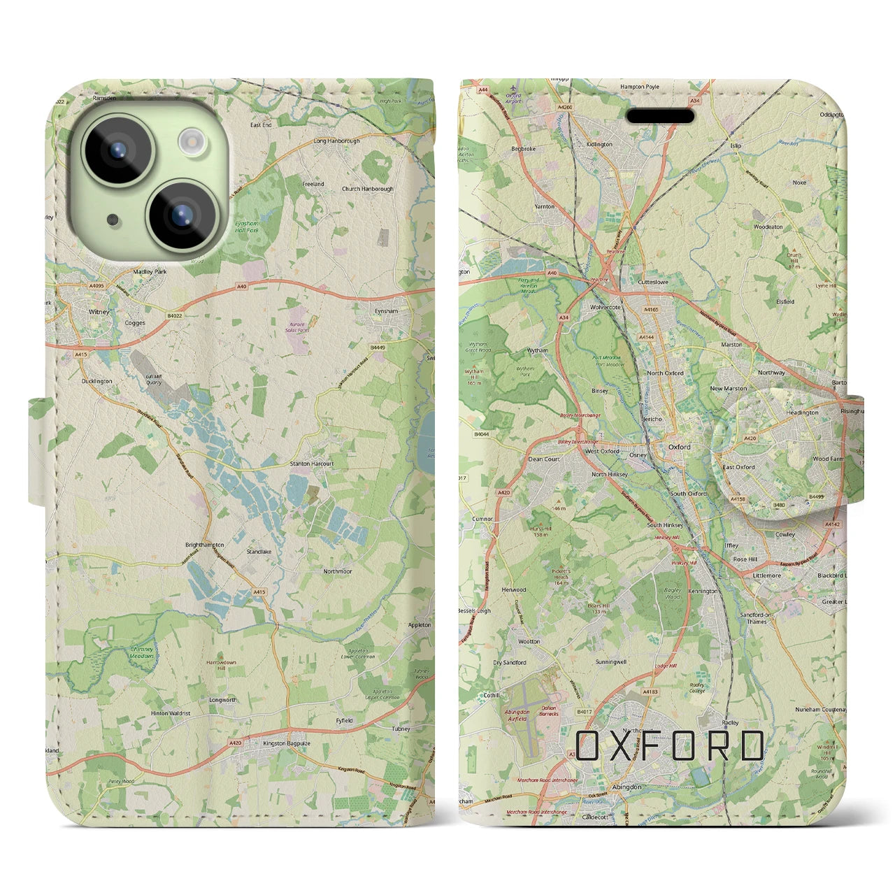 【オックスフォード(イギリス)】地図柄iPhoneケース(手帳タイプ)ナチュラル・iPhone 15 用