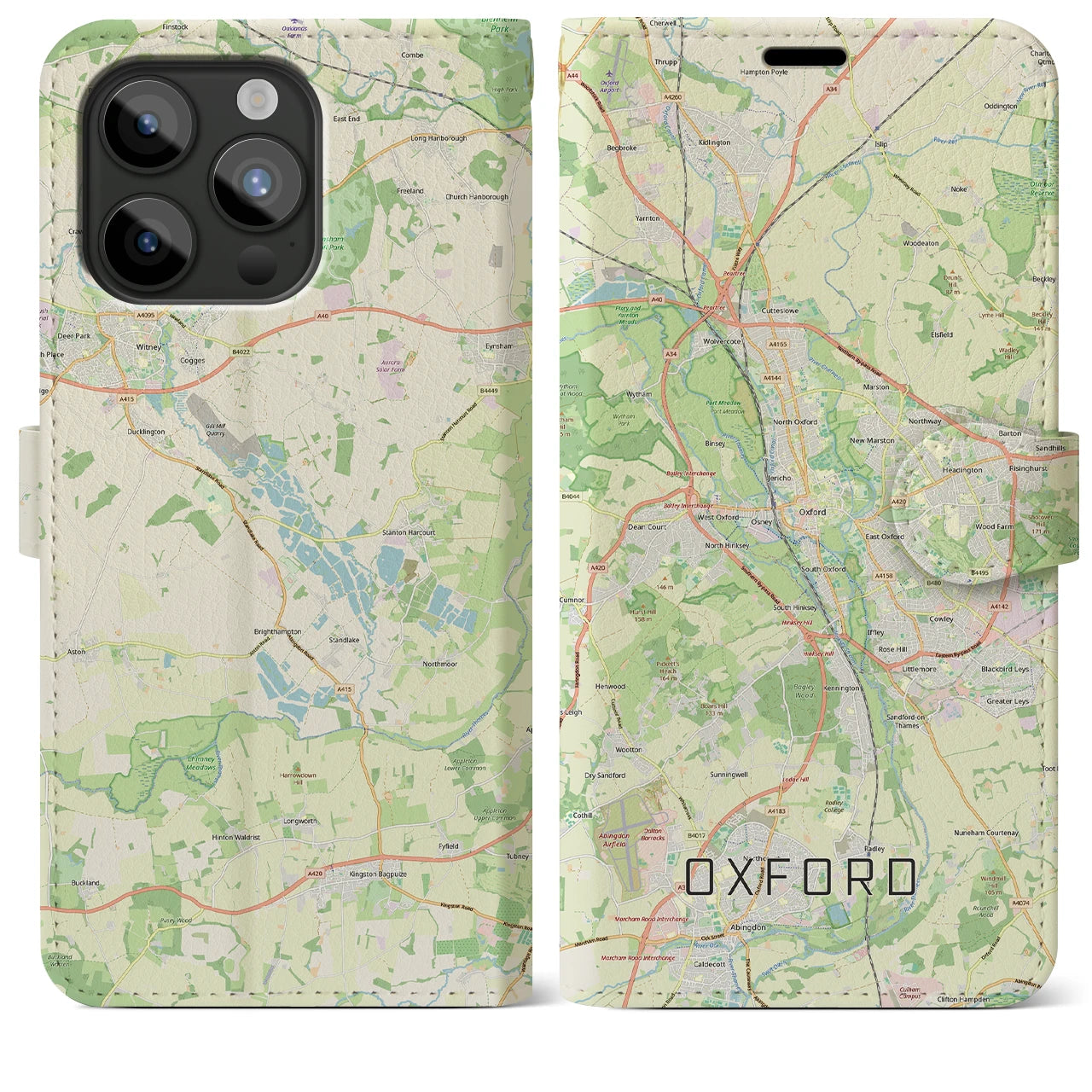 【オックスフォード(イギリス)】地図柄iPhoneケース(手帳タイプ)ナチュラル・iPhone 15 Pro Max 用