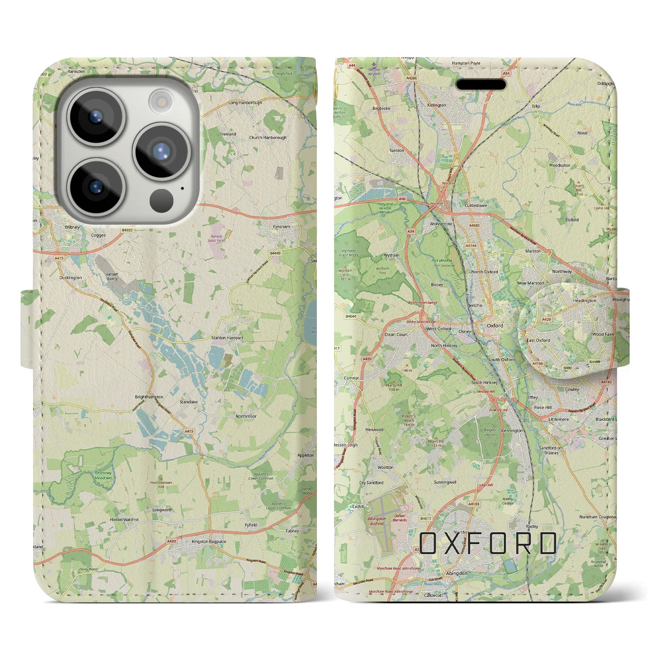 【オックスフォード(イギリス)】地図柄iPhoneケース(手帳タイプ)ナチュラル・iPhone 15 Pro 用