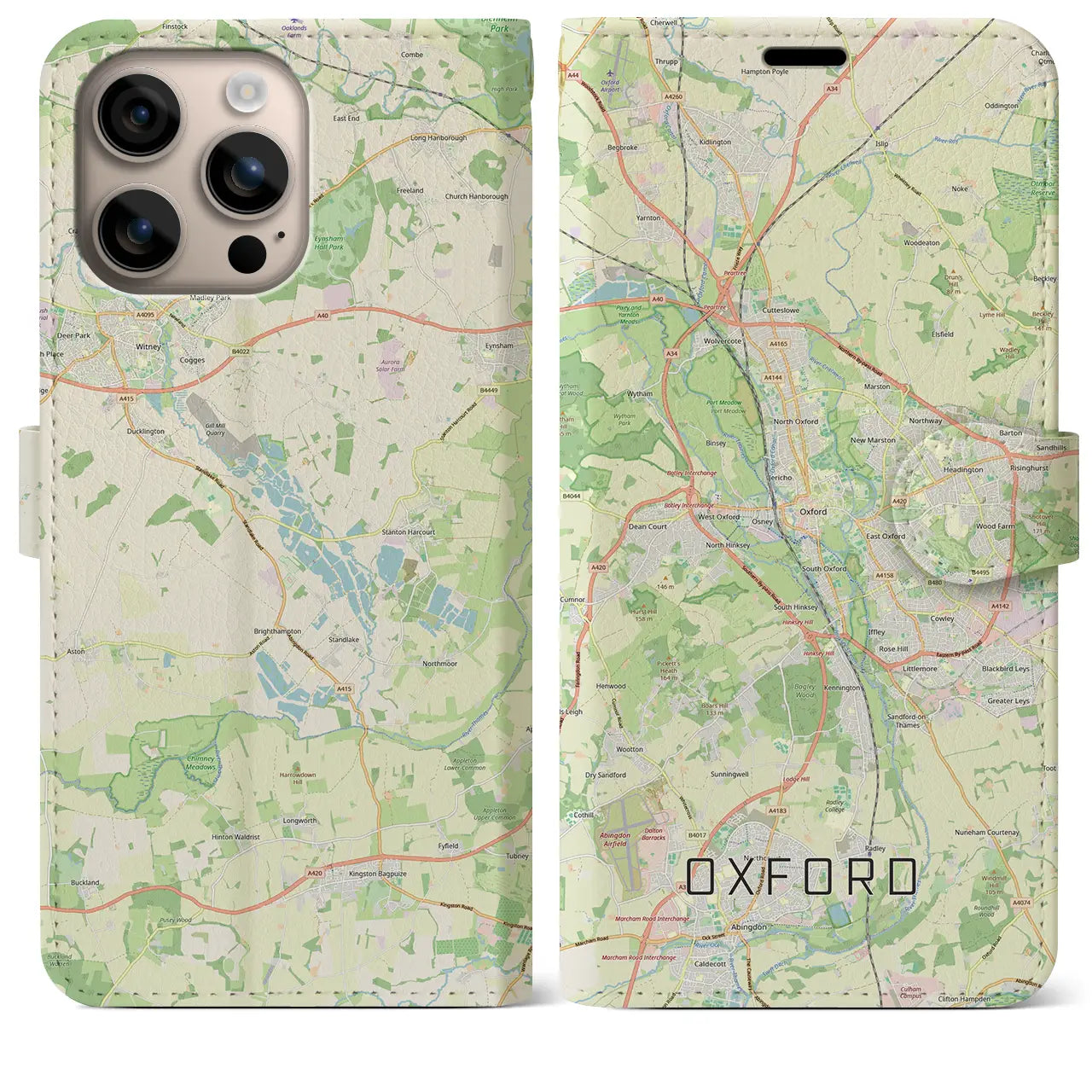【オックスフォード(イギリス)】地図柄iPhoneケース(手帳タイプ)ナチュラル・iPhone 16 Plus 用