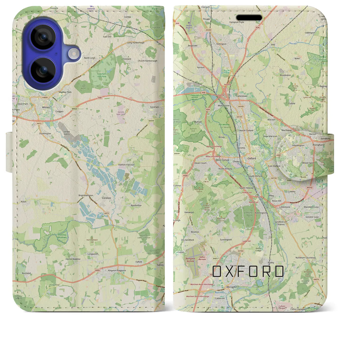 【オックスフォード(イギリス)】地図柄iPhoneケース(手帳タイプ)ナチュラル・iPhone 16 Pro Max 用