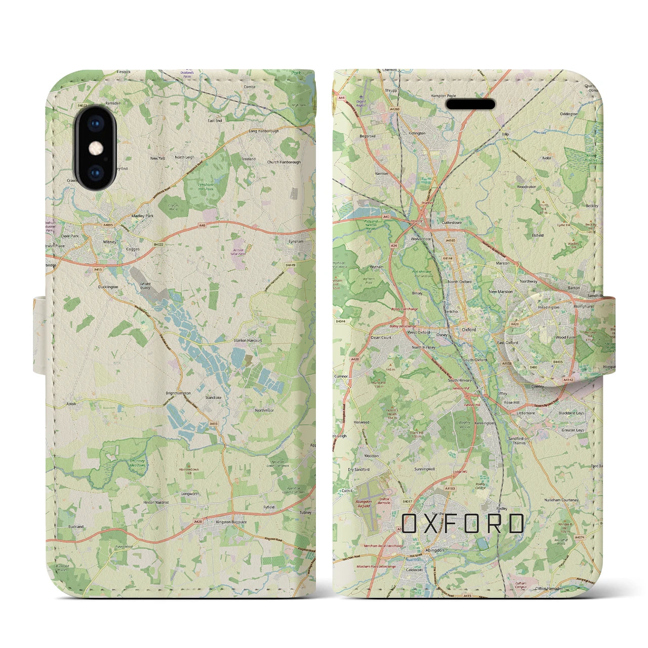 【オックスフォード(イギリス)】地図柄iPhoneケース(手帳タイプ)ナチュラル・iPhone XS / X 用