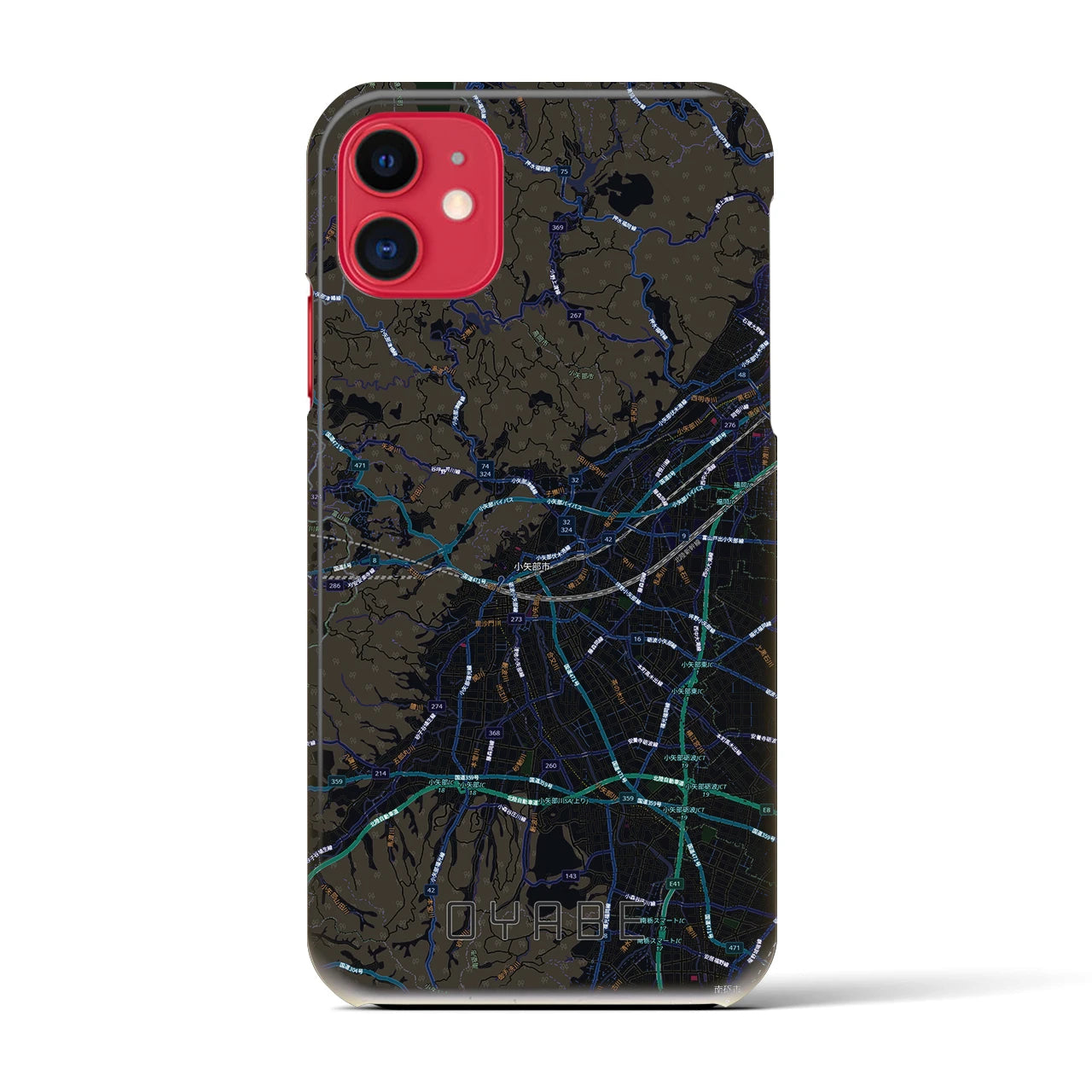 【小矢部(富山県)】地図柄iPhoneケース(バックカバータイプ)ブラック・iPhone 11 用