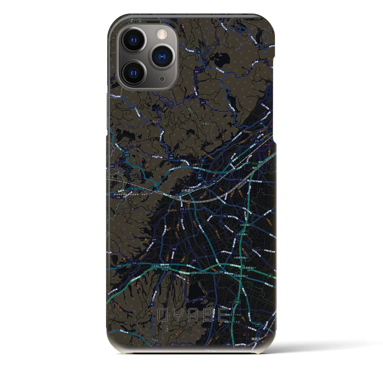 【小矢部(富山県)】地図柄iPhoneケース(バックカバータイプ)ブラック・iPhone 11 Pro Max 用