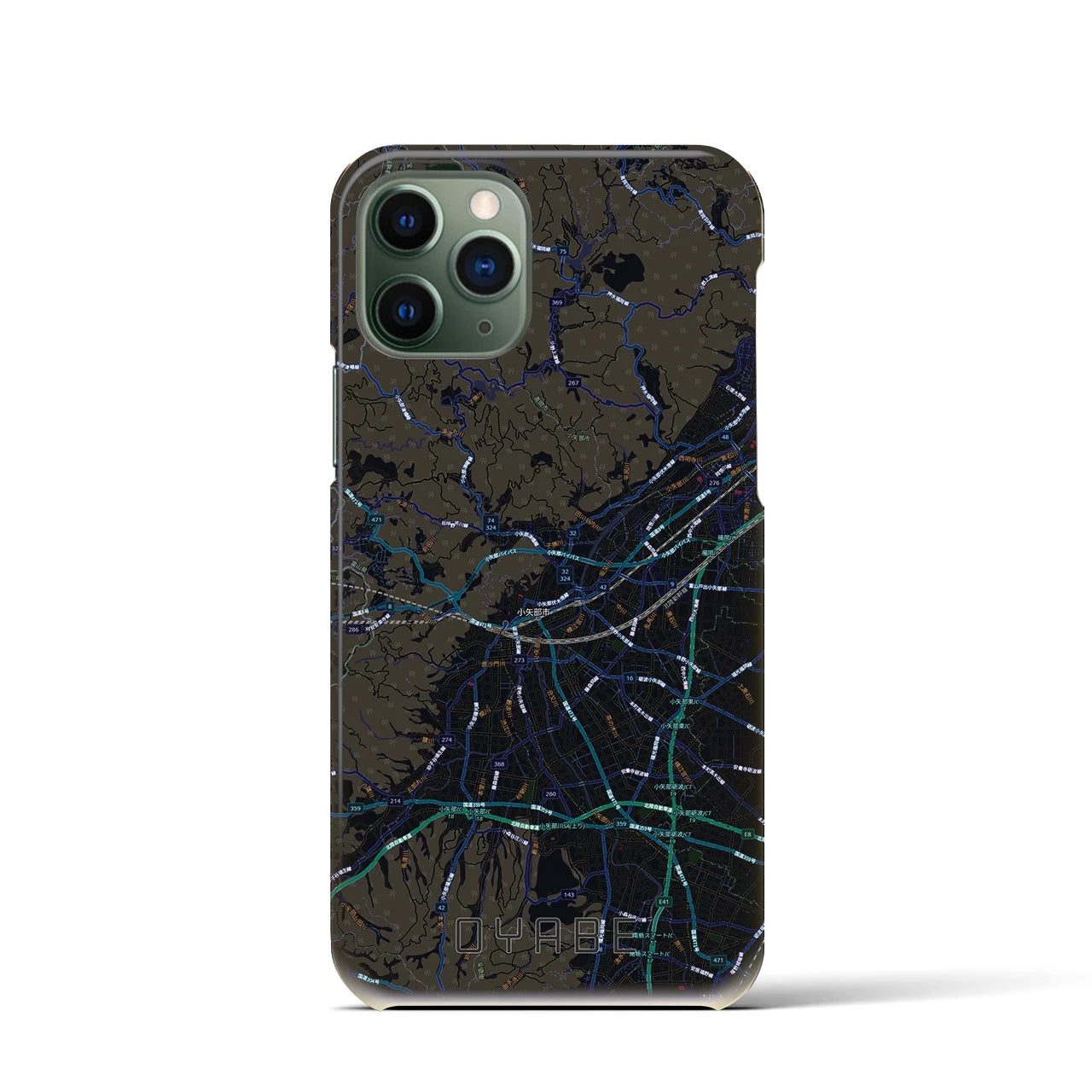 【小矢部(富山県)】地図柄iPhoneケース(バックカバータイプ)ブラック・iPhone 11 Pro 用