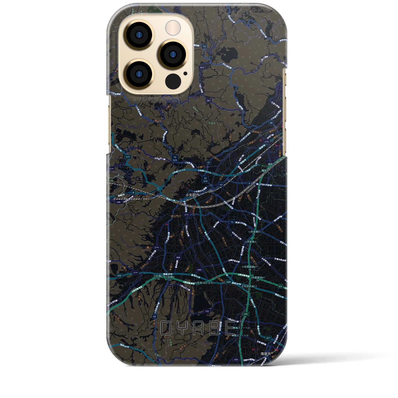 【小矢部(富山県)】地図柄iPhoneケース(バックカバータイプ)ブラック・iPhone 12 Pro Max 用