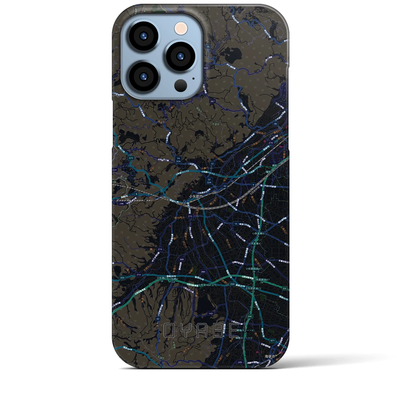 【小矢部(富山県)】地図柄iPhoneケース(バックカバータイプ)ブラック・iPhone 13 Pro Max 用