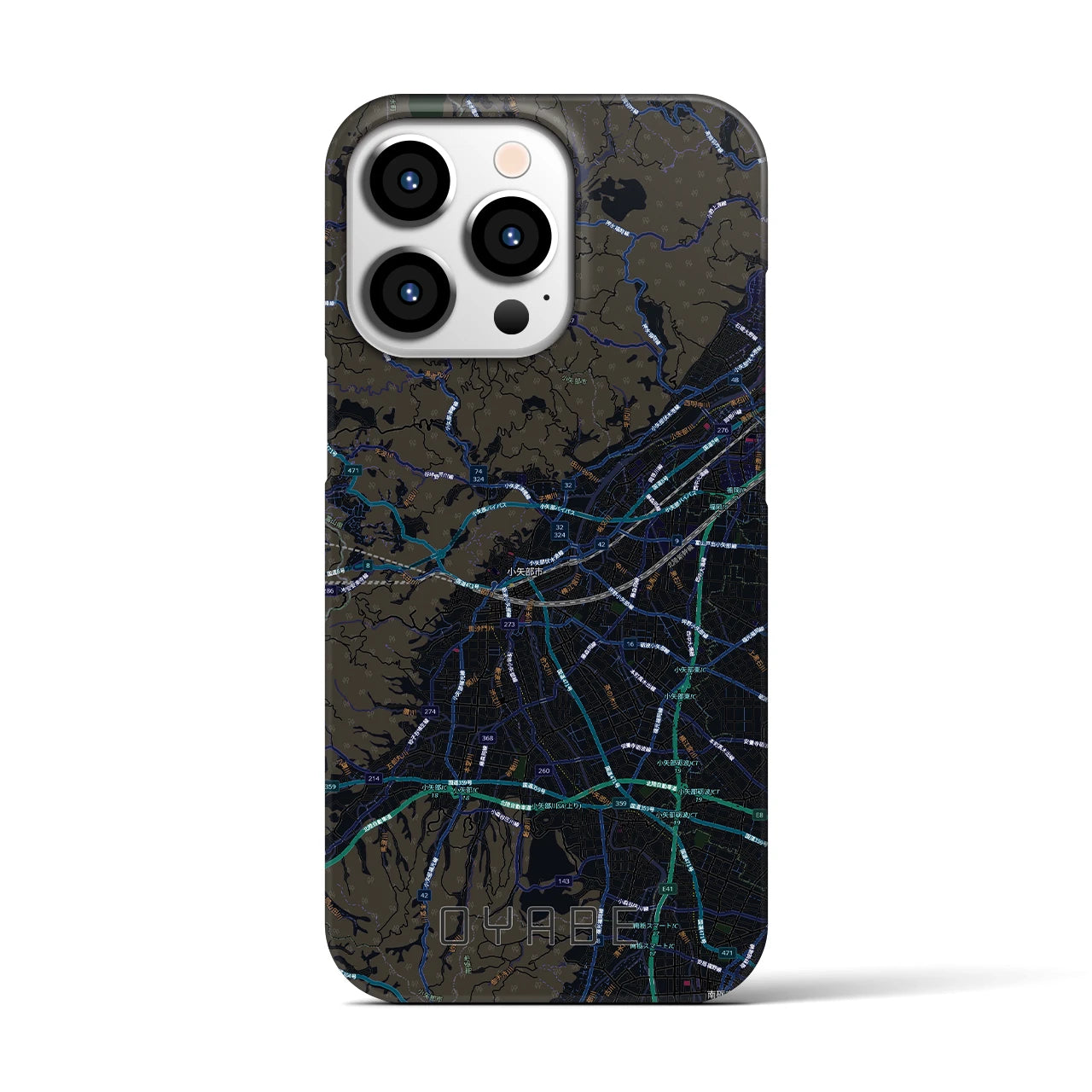 【小矢部(富山県)】地図柄iPhoneケース(バックカバータイプ)ブラック・iPhone 13 Pro 用