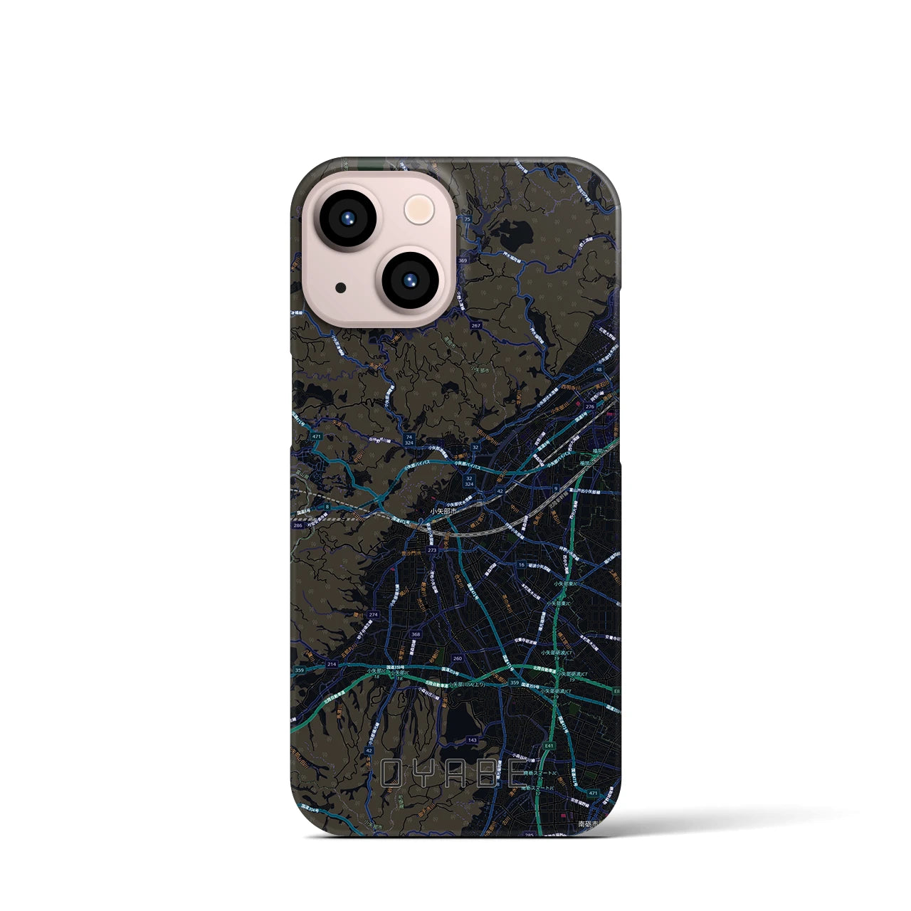 【小矢部(富山県)】地図柄iPhoneケース(バックカバータイプ)ブラック・iPhone 13 mini 用