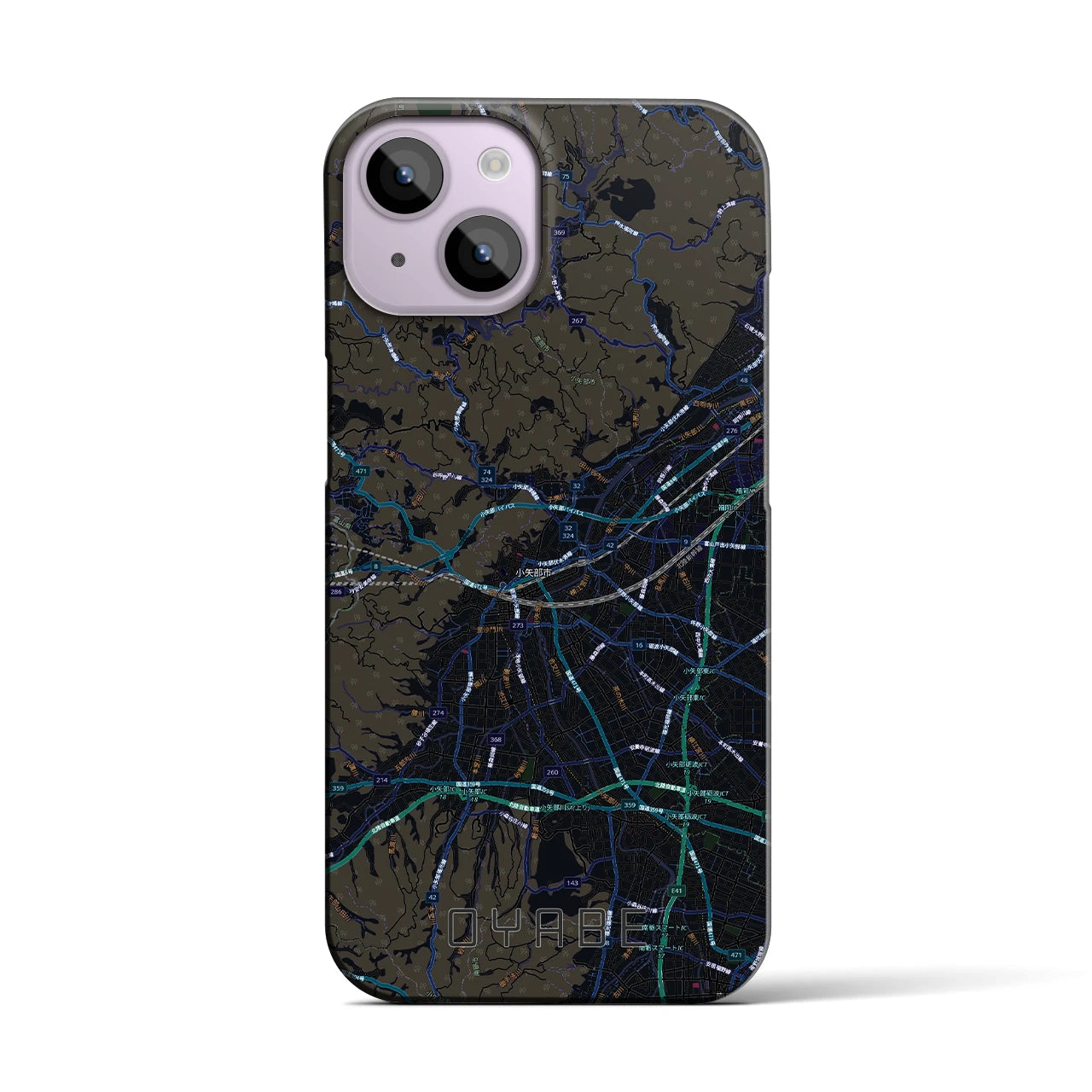 【小矢部(富山県)】地図柄iPhoneケース(バックカバータイプ)ブラック・iPhone 14 用