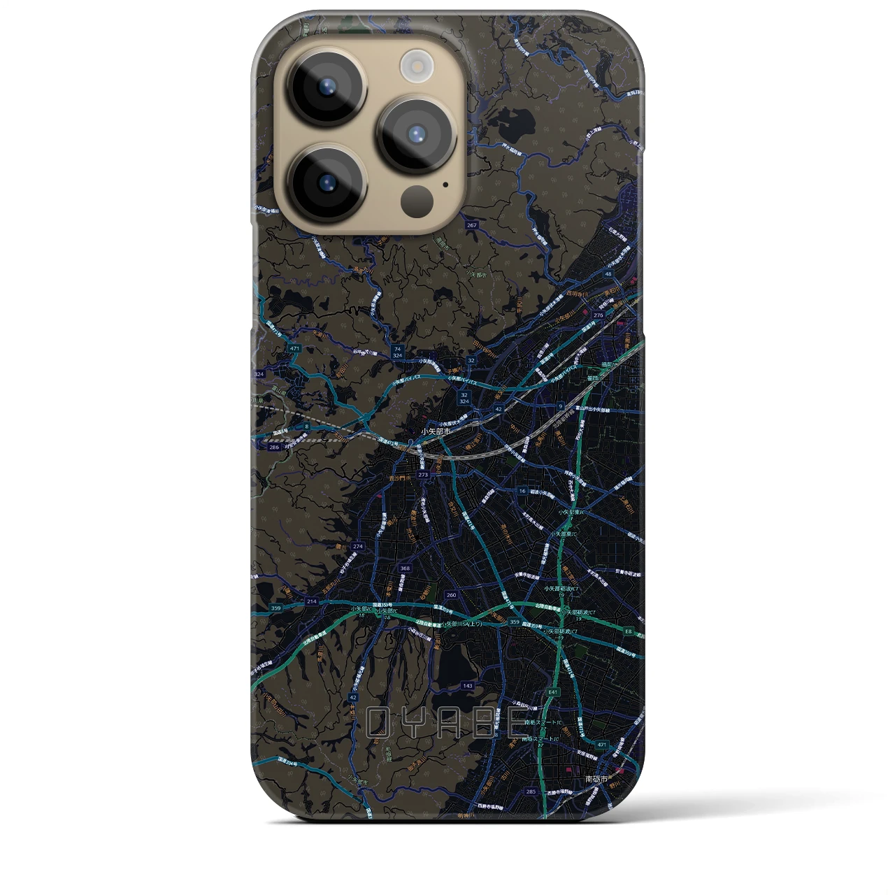 【小矢部(富山県)】地図柄iPhoneケース(バックカバータイプ)ブラック・iPhone 14 Pro Max 用