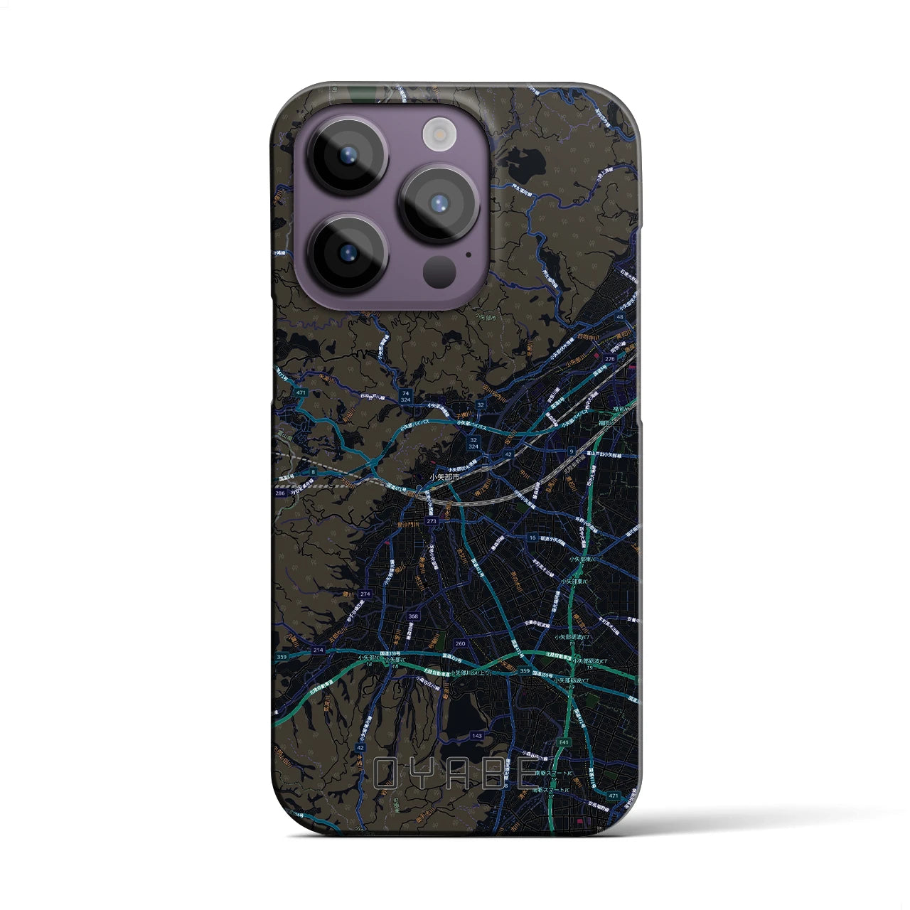 【小矢部(富山県)】地図柄iPhoneケース(バックカバータイプ)ブラック・iPhone 14 Pro 用