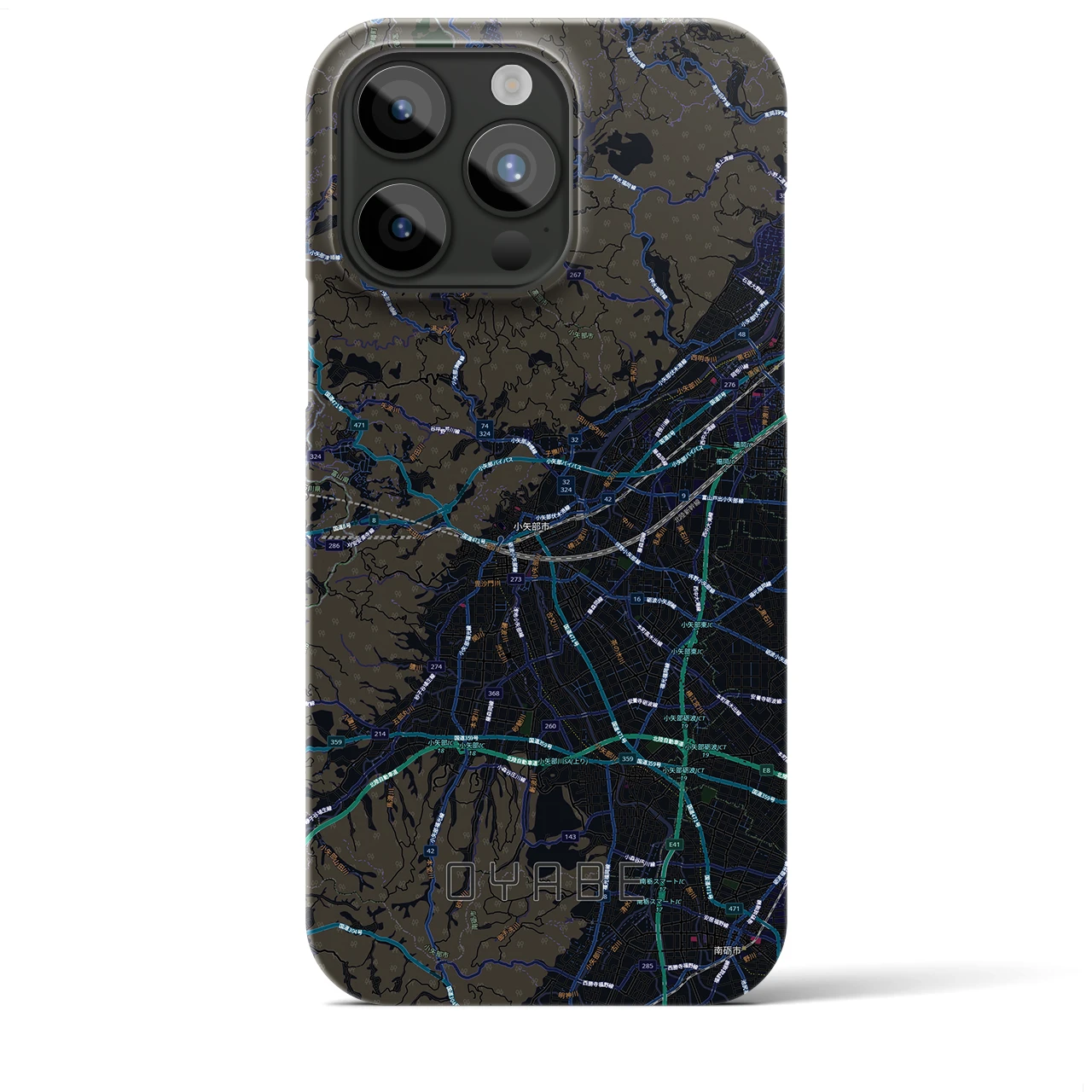【小矢部(富山県)】地図柄iPhoneケース(バックカバータイプ)ブラック・iPhone 15 Pro Max 用