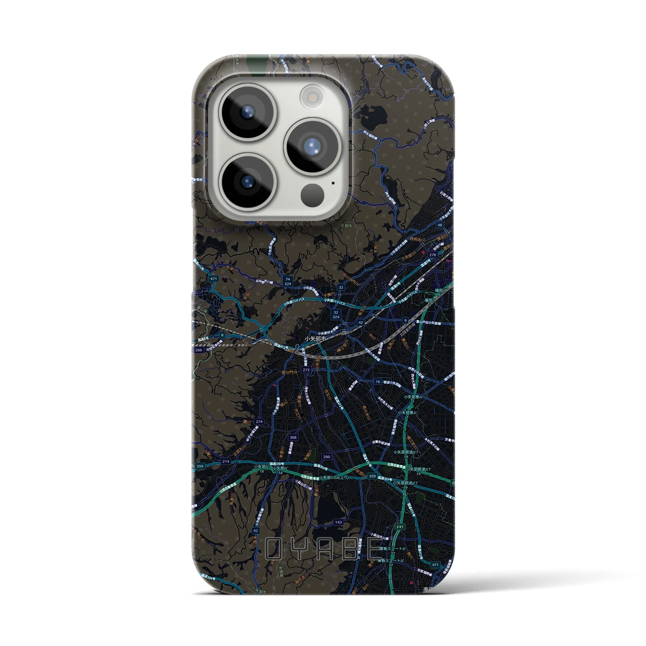 【小矢部(富山県)】地図柄iPhoneケース(バックカバータイプ)ブラック・iPhone 15 Pro 用