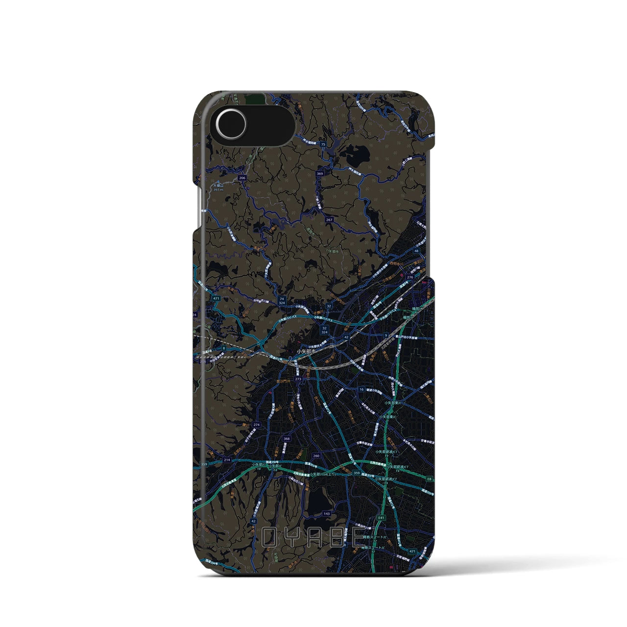 【小矢部(富山県)】地図柄iPhoneケース(バックカバータイプ)ブラック・iPhone SE(第3 / 第2世代) / 8 / 7 / 6s / 6 用