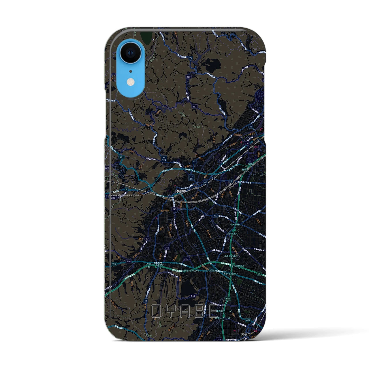 【小矢部(富山県)】地図柄iPhoneケース(バックカバータイプ)ブラック・iPhone XR 用