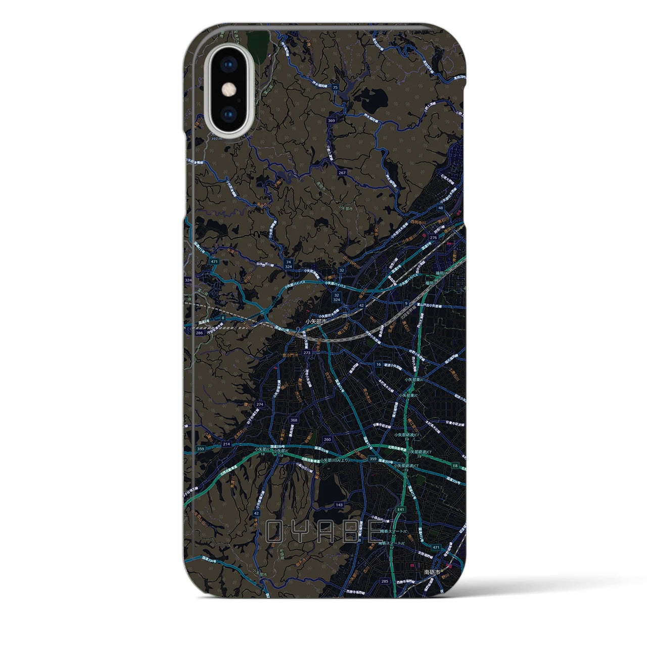 【小矢部(富山県)】地図柄iPhoneケース(バックカバータイプ)ブラック・iPhone XS Max 用