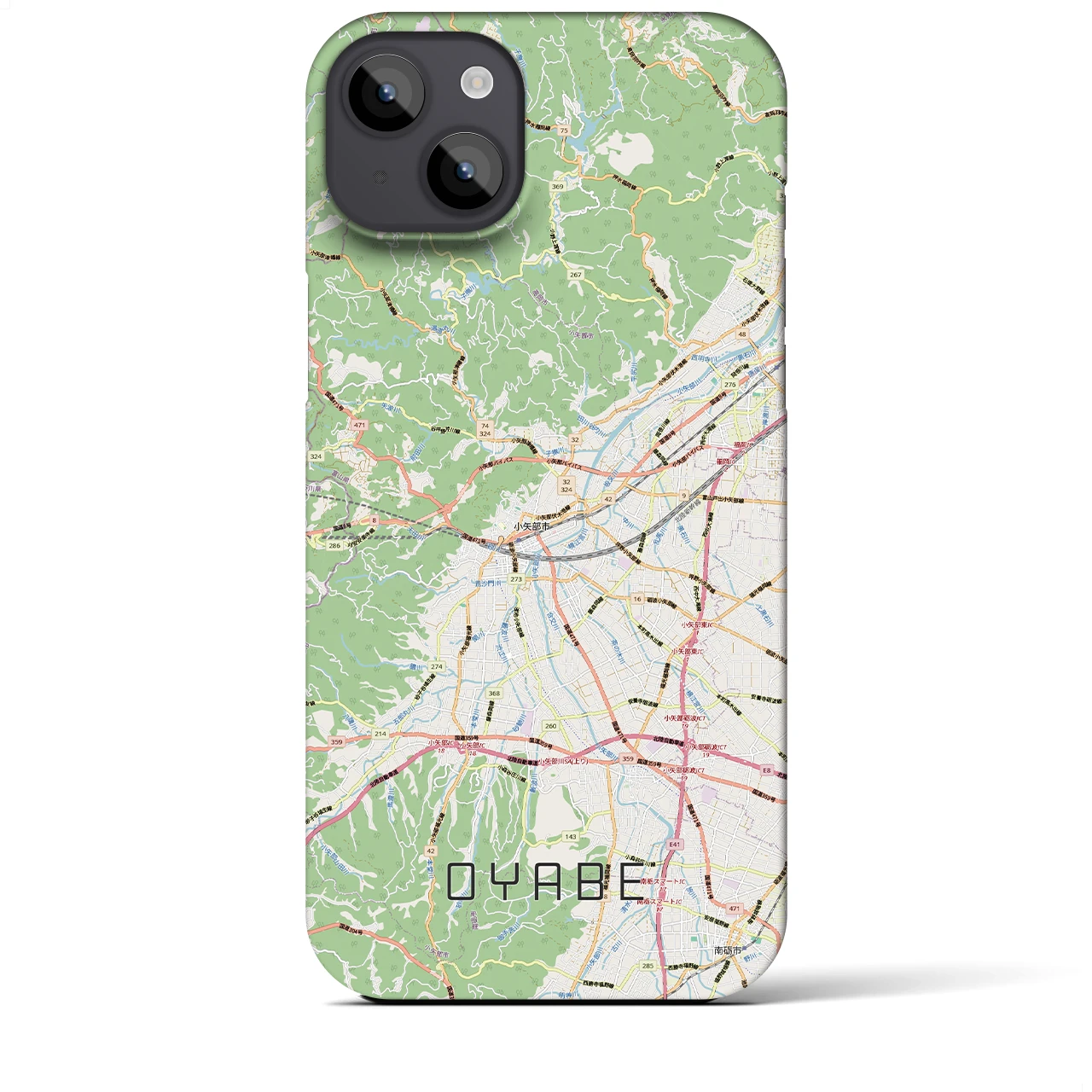 【小矢部(富山県)】地図柄iPhoneケース(バックカバータイプ)ナチュラル・iPhone 14 Plus 用