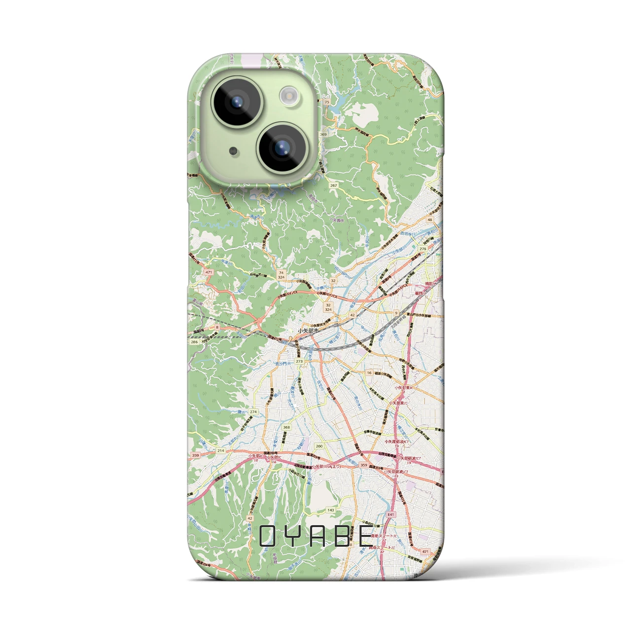 【小矢部(富山県)】地図柄iPhoneケース(バックカバータイプ)ナチュラル・iPhone 15 用