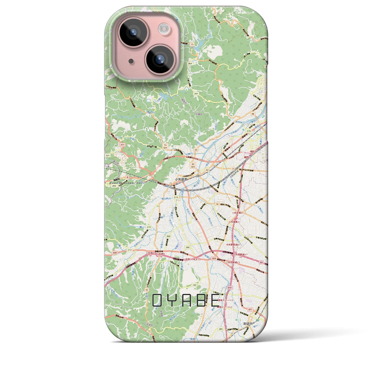 【小矢部(富山県)】地図柄iPhoneケース(バックカバータイプ)ナチュラル・iPhone 15 Plus 用