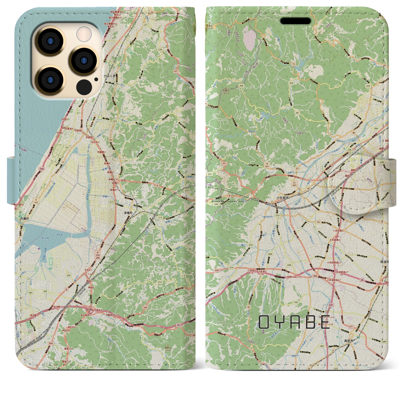 【小矢部(富山県)】地図柄iPhoneケース(手帳タイプ)ナチュラル・iPhone 12 Pro Max 用