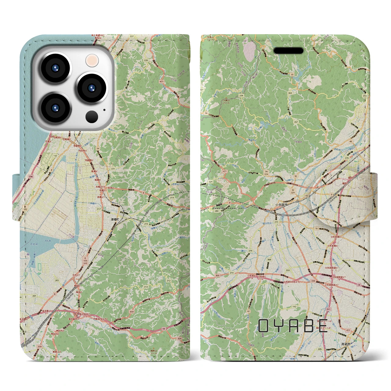 【小矢部(富山県)】地図柄iPhoneケース(手帳タイプ)ナチュラル・iPhone 13 Pro 用