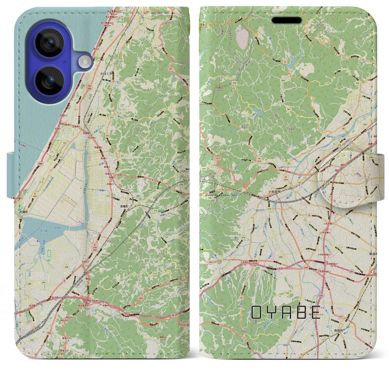【小矢部(富山県)】地図柄iPhoneケース(手帳タイプ)ナチュラル・iPhone 16 Pro Max 用