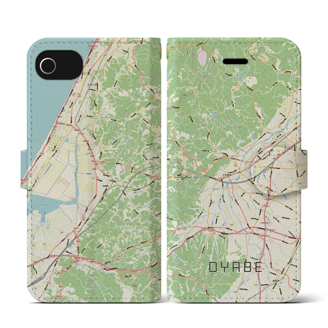 【小矢部(富山県)】地図柄iPhoneケース(手帳タイプ)ナチュラル・iPhone SE(第3 / 第2世代) / 8 / 7 / 6s / 6 用