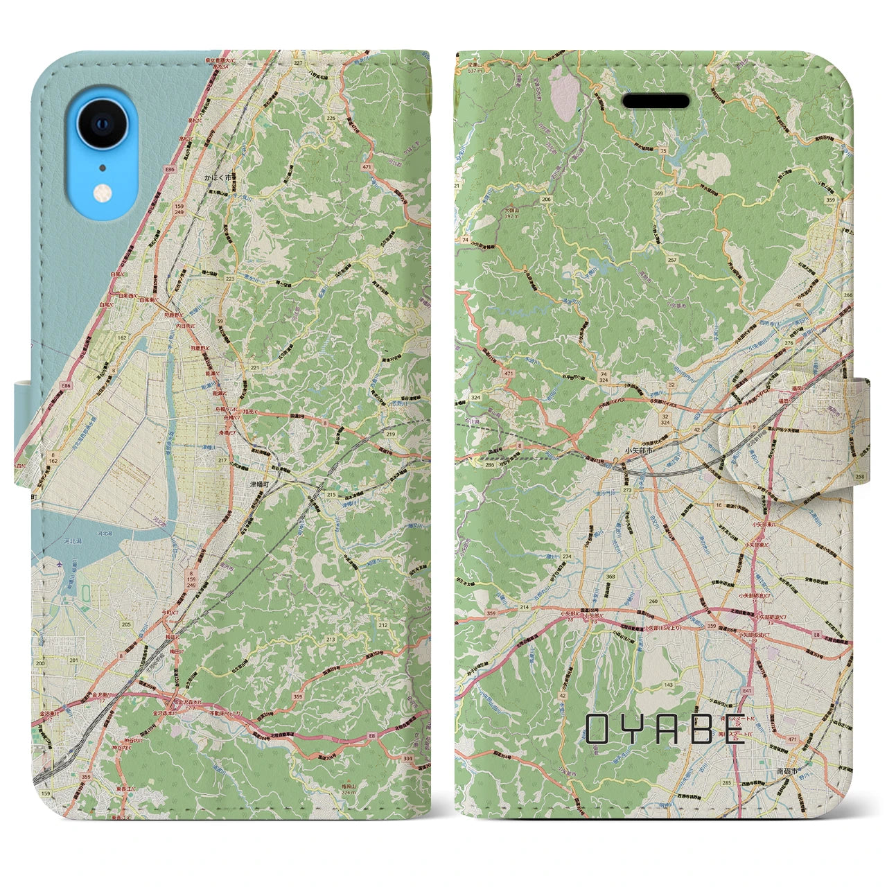 【小矢部(富山県)】地図柄iPhoneケース(手帳タイプ)ナチュラル・iPhone XR 用