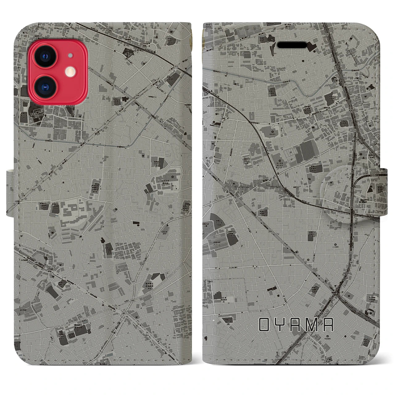 【大山(東京都)】地図柄iPhoneケース(手帳タイプ)モノトーン・iPhone 11 用
