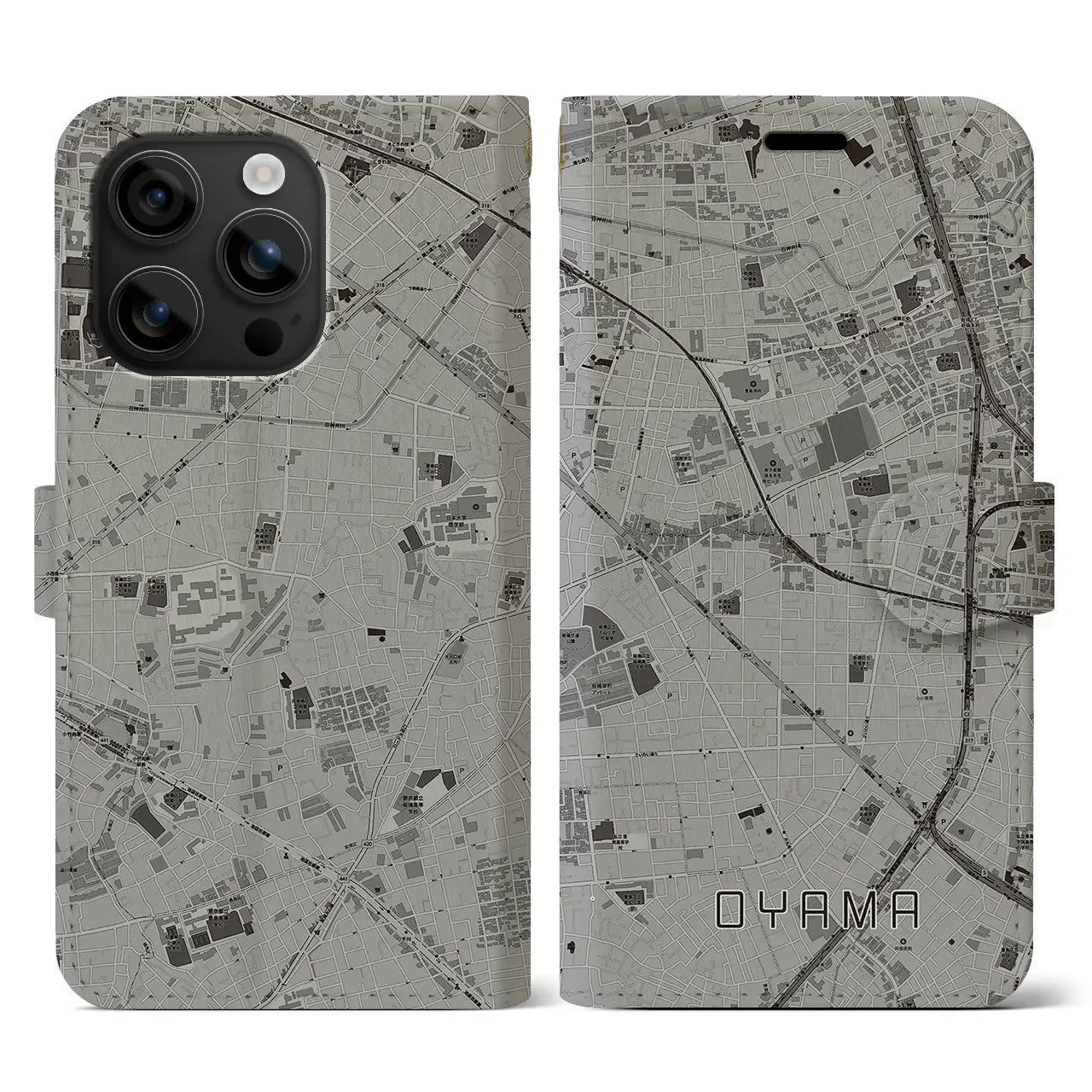 【大山(東京都)】地図柄iPhoneケース(手帳タイプ)モノトーン・iPhone 16 用