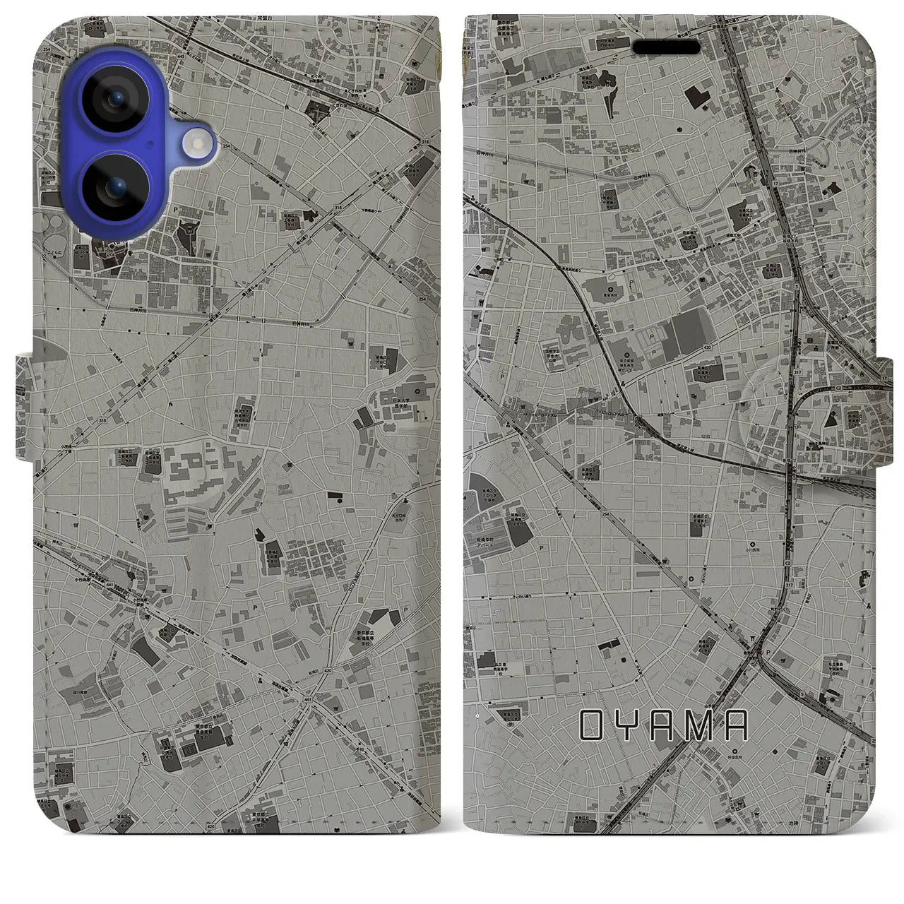 【大山(東京都)】地図柄iPhoneケース(手帳タイプ)モノトーン・iPhone 16 Pro Max 用