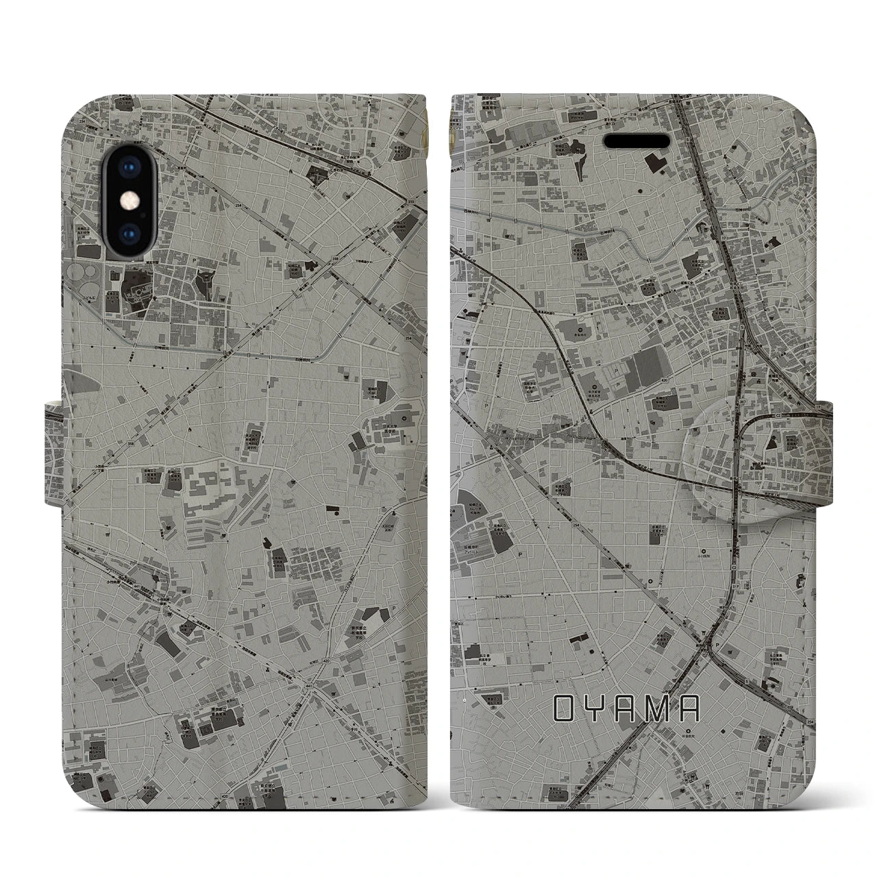 【大山(東京都)】地図柄iPhoneケース(手帳タイプ)モノトーン・iPhone XS / X 用