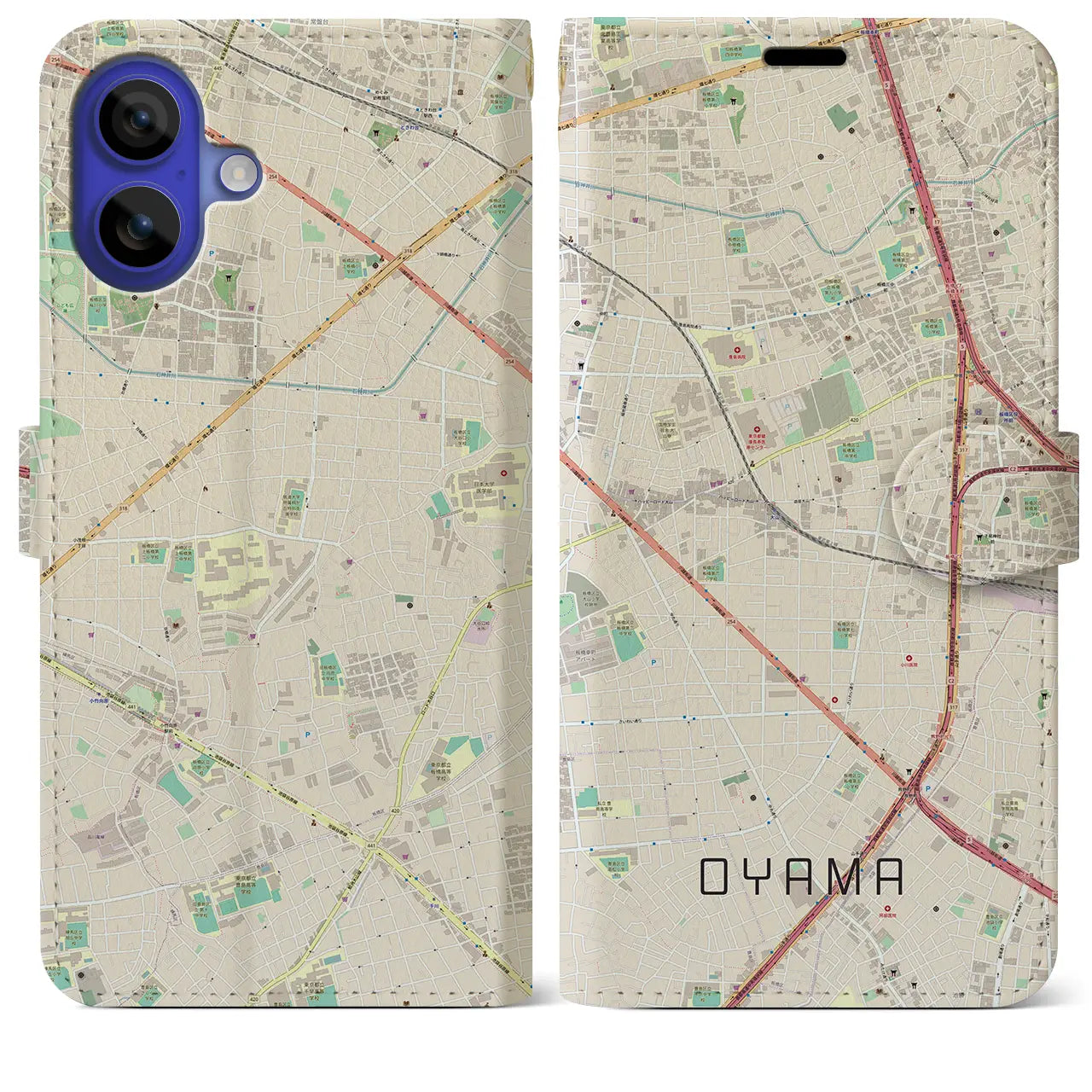【大山(東京都)】地図柄iPhoneケース(手帳タイプ)ナチュラル・iPhone 16 Pro Max 用