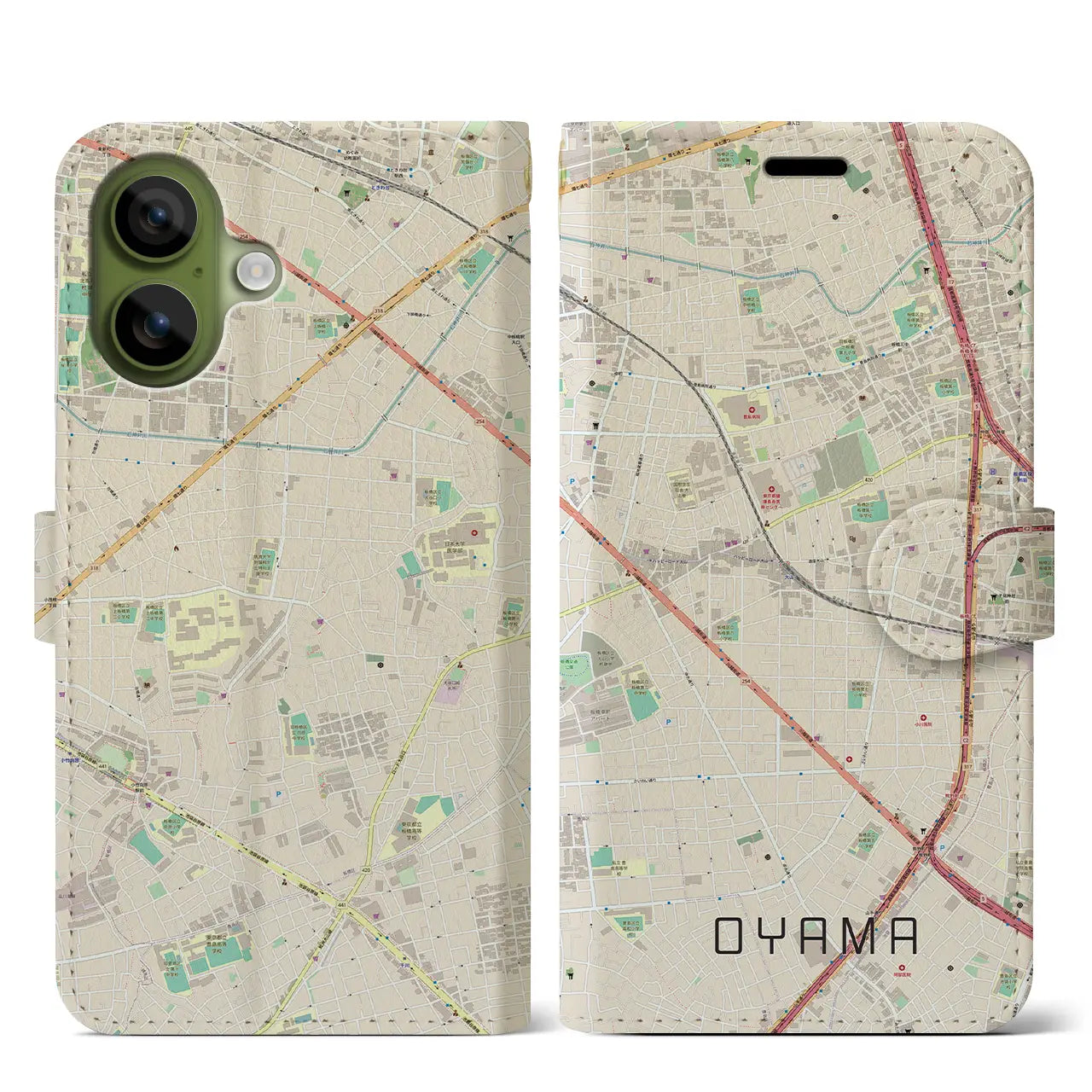 【大山(東京都)】地図柄iPhoneケース(手帳タイプ)ナチュラル・iPhone 17 Pro Max 用