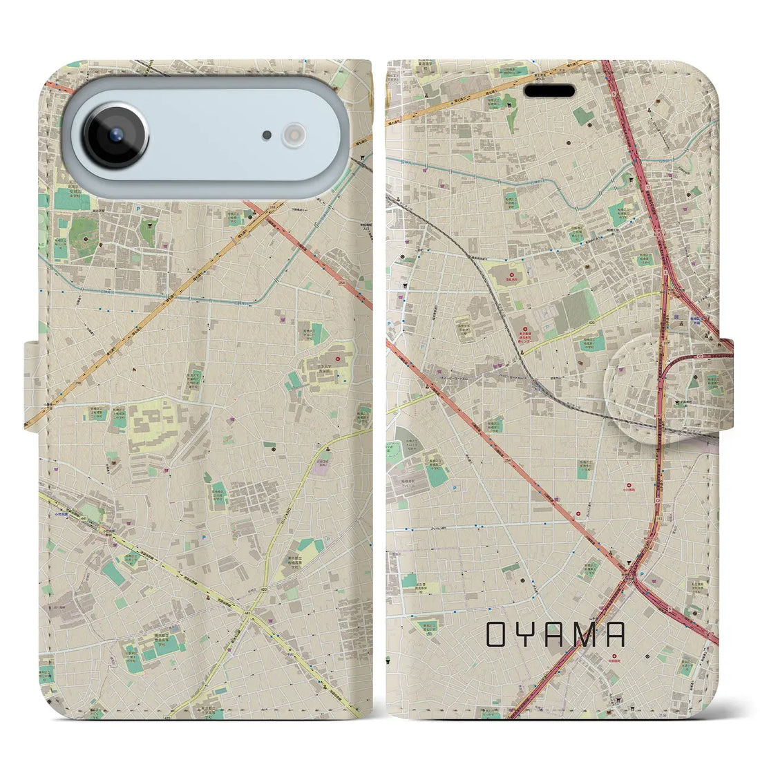 【大山(東京都)】地図柄iPhoneケース(手帳タイプ)モノトーン・iPhone 17 Pro Max 用