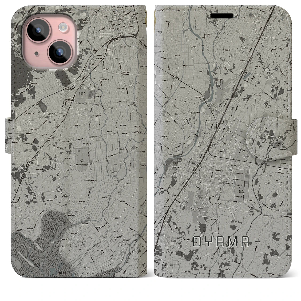 【小山(栃木県)】地図柄iPhoneケース(手帳タイプ)