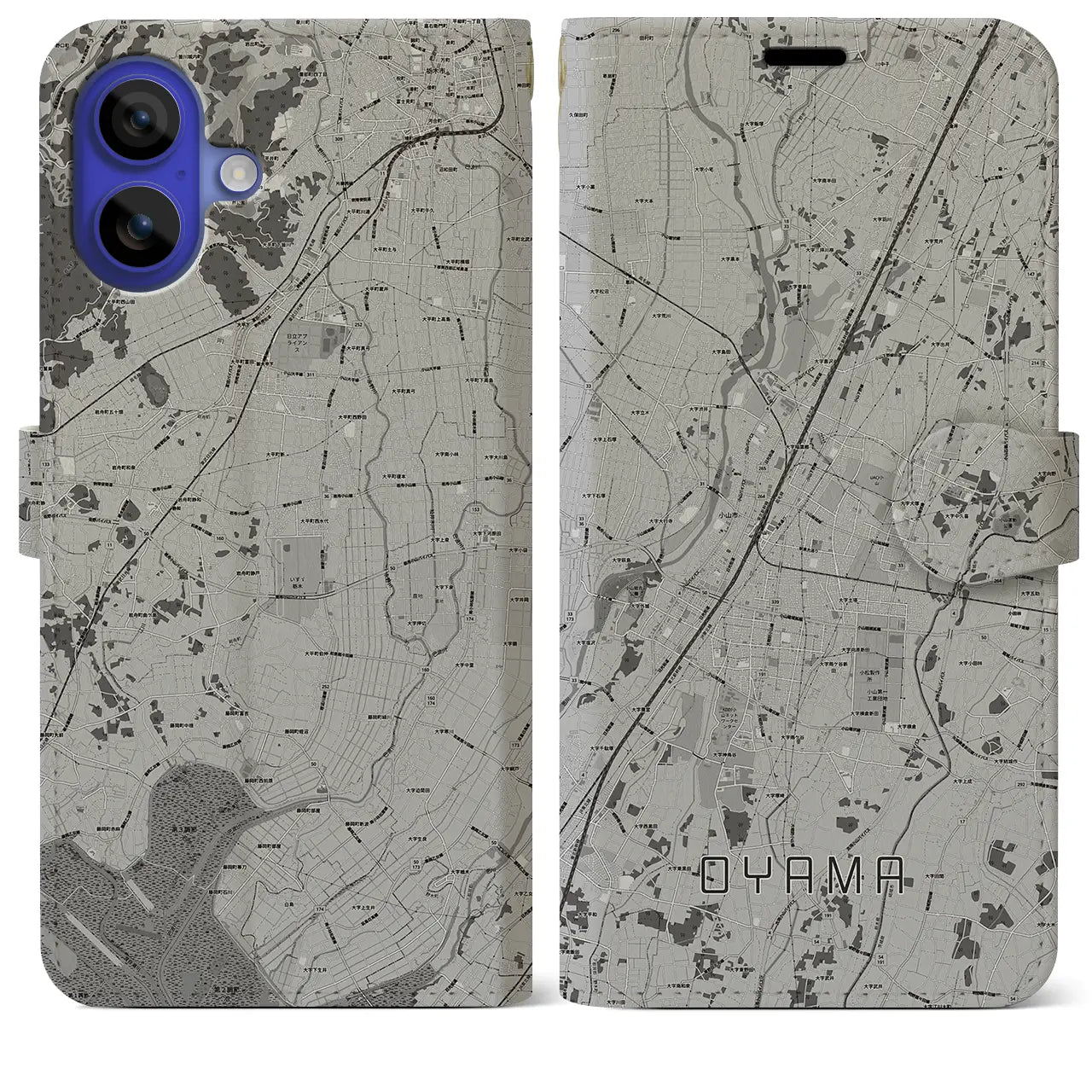 【小山(栃木県)】地図柄iPhoneケース(手帳タイプ)