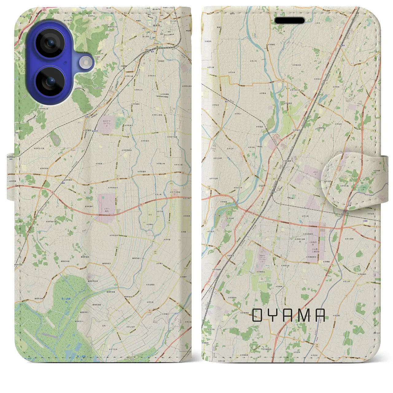 【小山(栃木県)】地図柄iPhoneケース(手帳タイプ)ナチュラル・iPhone 16 Pro Max 用