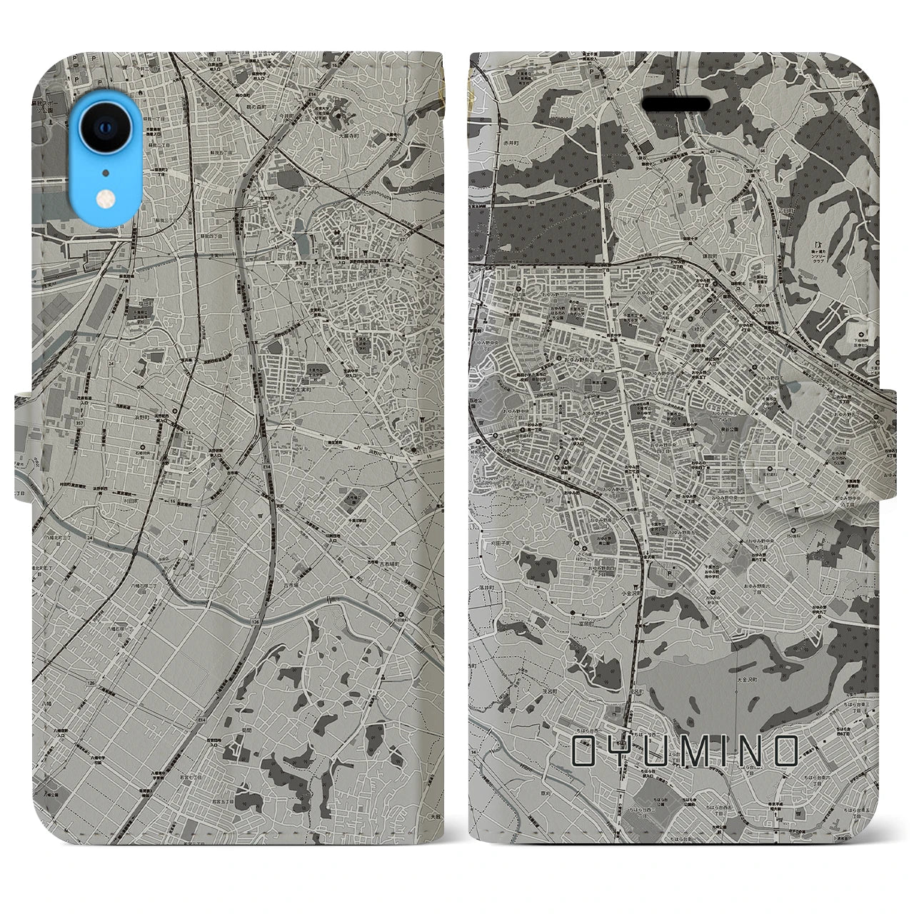 【おゆみ野(千葉県)】地図柄iPhoneケース(手帳タイプ)モノトーン・iPhone XR 用