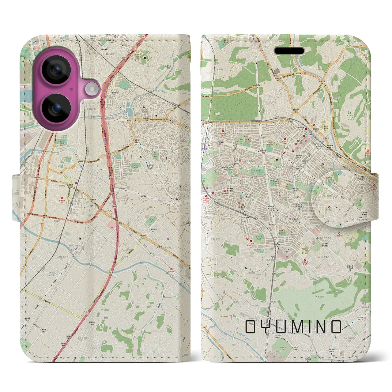 【おゆみ野(千葉県)】地図柄iPhoneケース(手帳タイプ)