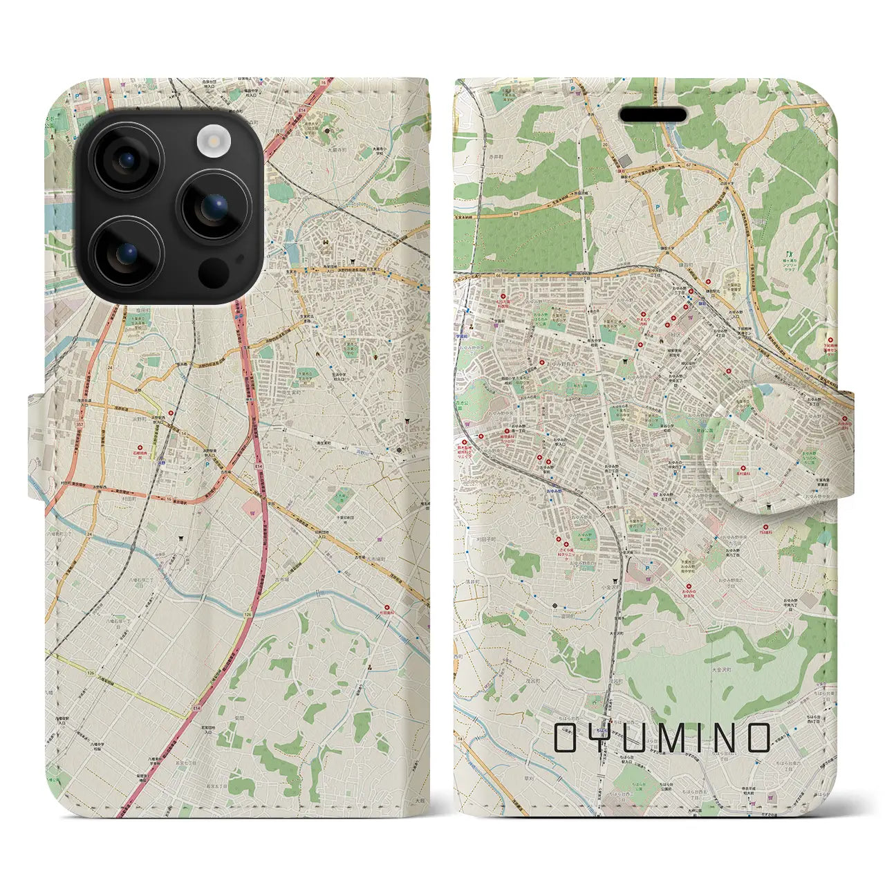 【おゆみ野(千葉県)】地図柄iPhoneケース(手帳タイプ)ナチュラル・iPhone 16 用