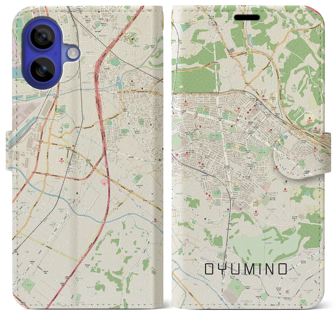 【おゆみ野(千葉県)】地図柄iPhoneケース(手帳タイプ)ナチュラル・iPhone 16 Pro Max 用