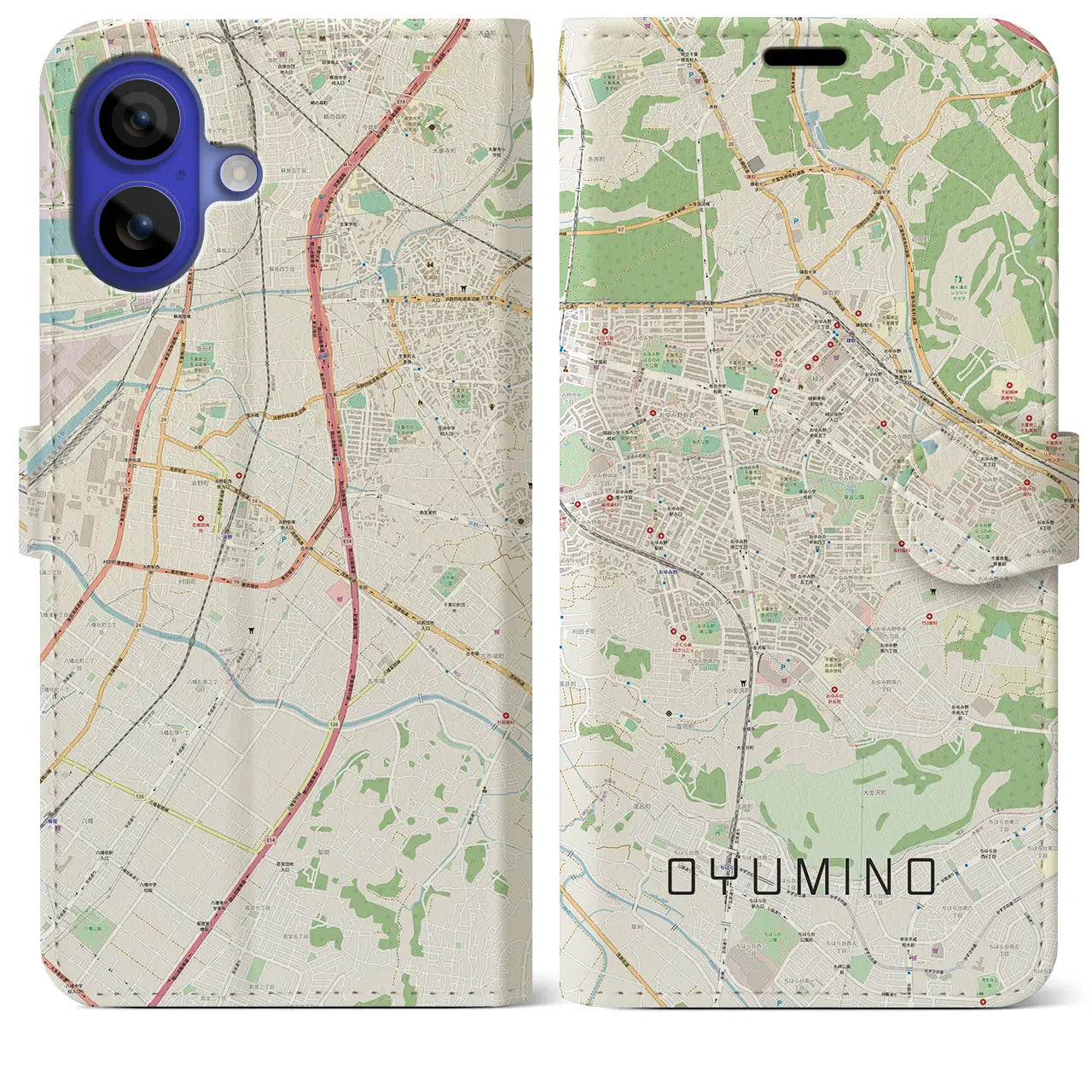 【おゆみ野(千葉県)】地図柄iPhoneケース(手帳タイプ)